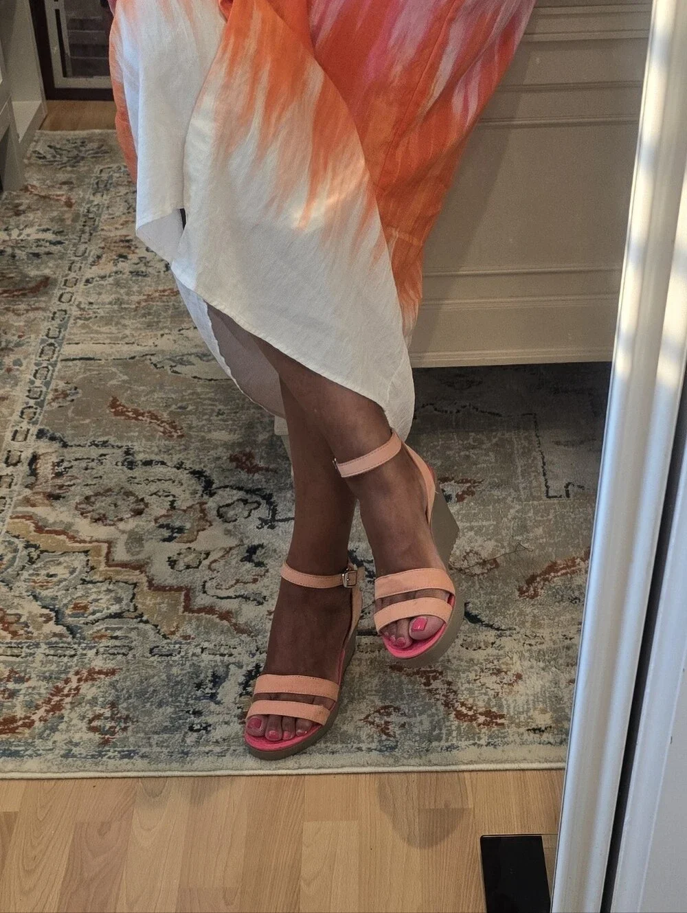 Crocs Women’s Peach Pink Wedge Sandals - Ankle Strap Comfort